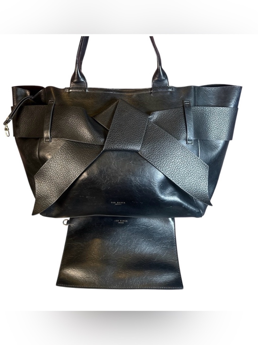 Ted Baker Black Faux Leather Tote with Signature Bow Accent